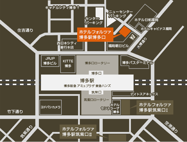 ホテルフォルツァ博多駅博多口、筑紫口詳細地図