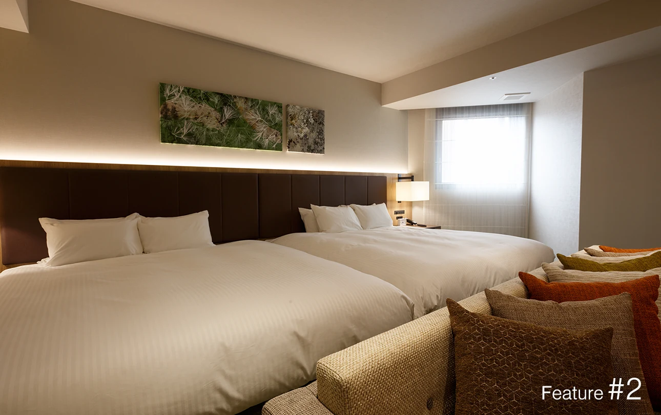 シモンズ社の最高品質ベッドを全室に